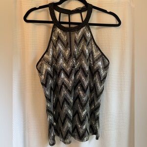 Miss Me Black and Silver Sequin Chevron Tank Top